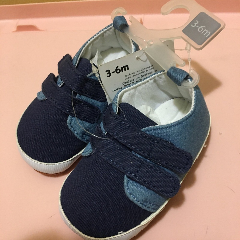 Gold Inc. Crib Shoes Infant 0-3m Blue NWT Canvas Soft‎ Sole Hook Loop Sneakers